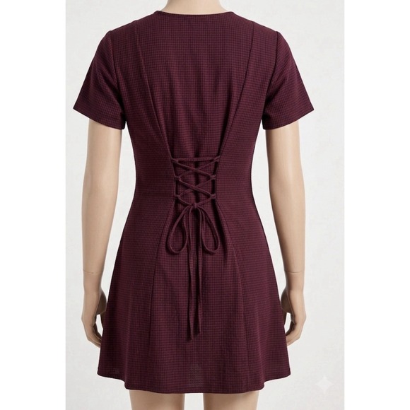 D.B.Y Ltd Dresses & Skirts - D.B.Y. Ltd. Vintage Burgundy Gingham Mini Dress M/L  Dark Academia Grunge Goth